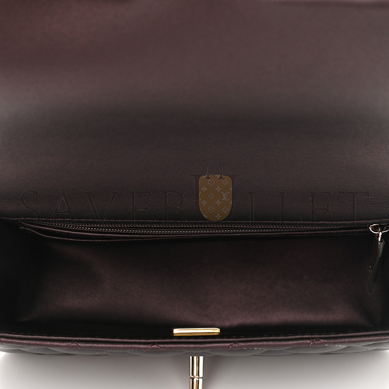 CHANEL LAMBSKIN QUILTED MINI TOP HANDLE RECTANGULAR FLAP LIGHT GOLD BURGUNDY 1106160 (20*13*6cm)